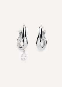 Drop crystal wave earrings in silver