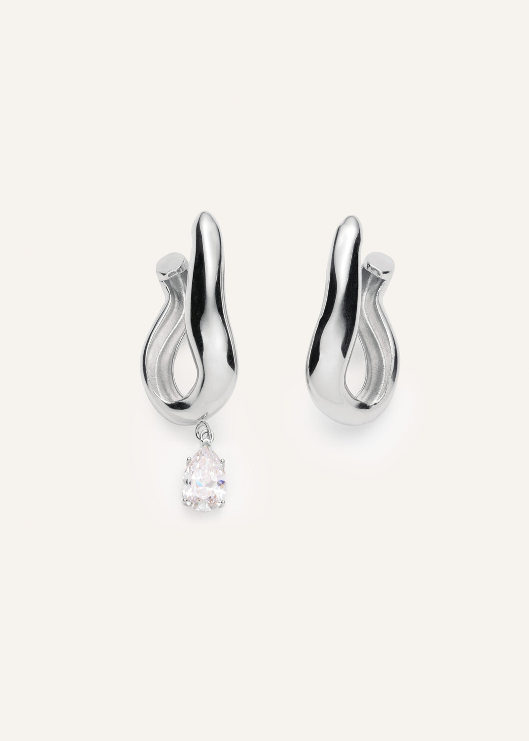 Drop crystal wave earrings in silver