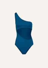 Load image into Gallery viewer, One shoulder cutout swimsuit in ocean blue
