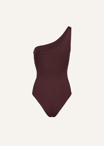 One shoulder cutout swimsuit in burgundy