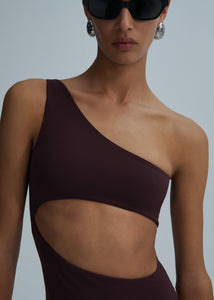 One shoulder cutout swimsuit in burgundy