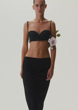 Load and play video in Gallery viewer, Draped low waist midi skirt in black
