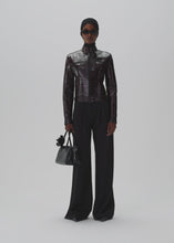 Load and play video in Gallery viewer, Fitted croc effect biker jacket in burgundy
