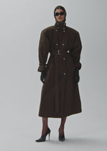 Load and play video in Gallery viewer, Cotton high collar trench coat in brown
