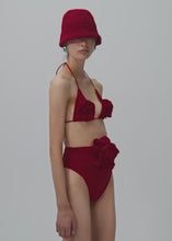 Load and play video in Gallery viewer, Handmade wide brim crochet bucket hat in red
