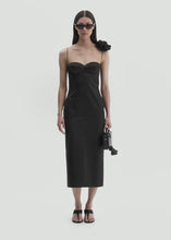Load and play video in Gallery viewer, Flower appliqué silk midi dress in black
