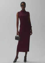 Load and play video in Gallery viewer, Draped high neck midi dress in burgundy
