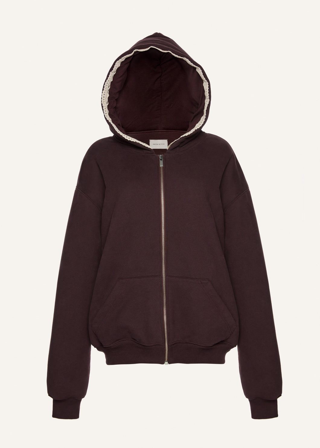 Lace-detail zip up hoodie in brown